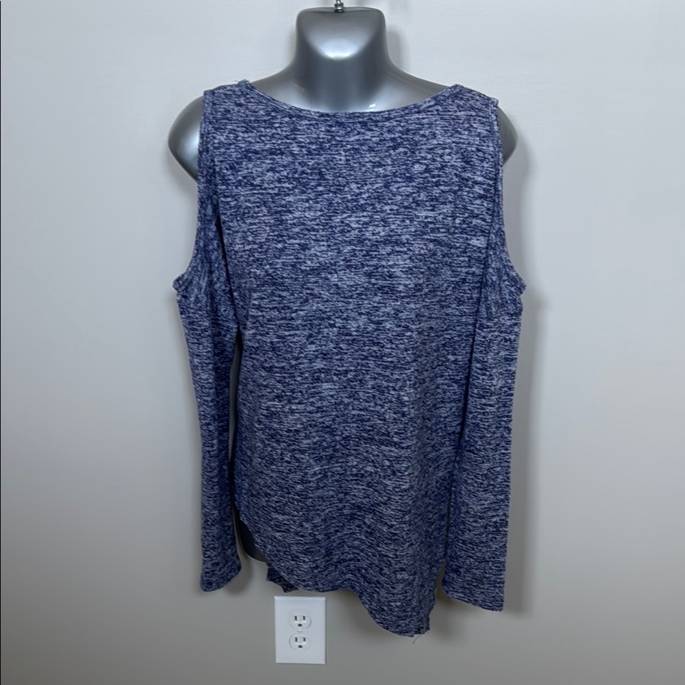 Soprano Blue and White Cold Shoulder Sweater